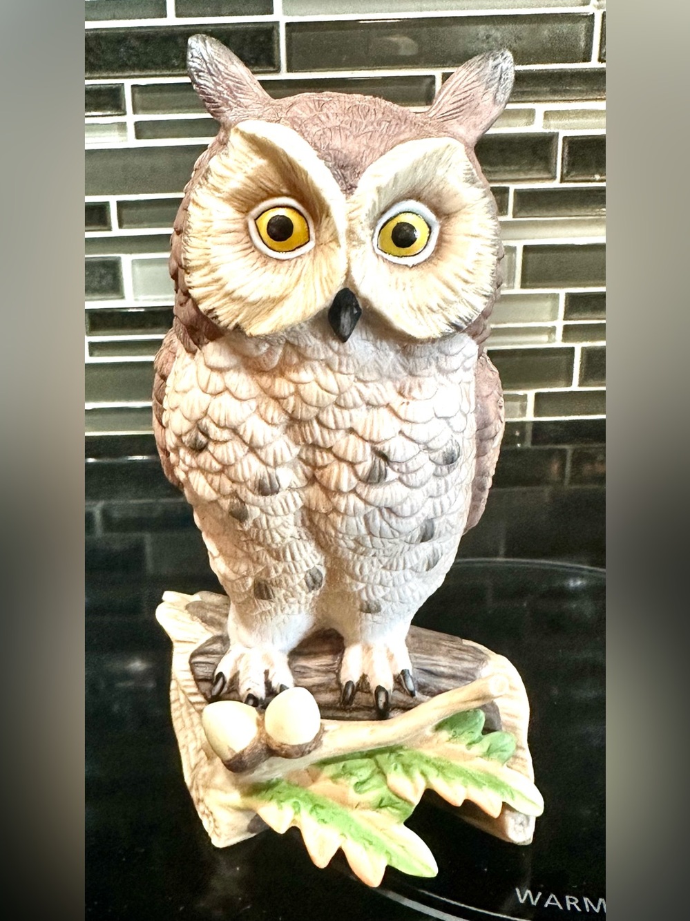 Vintage 1992 Lefton Horned Handpainted Owl on Tree Branch MINT